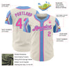 Custom Cream Pink-Light Blue 3 Colors Arm Shapes Authentic Baseball Jersey