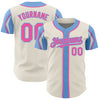 Custom Cream Pink-Light Blue 3 Colors Arm Shapes Authentic Baseball Jersey