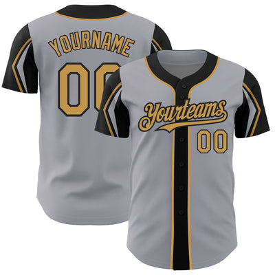 Custom Gray Old Gold-Black 3 Colors Arm Shapes Authentic Baseball Jersey