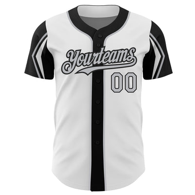 Custom White Gray-Black 3 Colors Arm Shapes Authentic Baseball Jersey