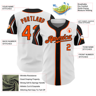 Custom White Orange-Black 3 Colors Arm Shapes Authentic Baseball Jersey