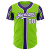 Custom Neon Green White-Purple 3 Colors Arm Shapes Authentic Baseball Jersey