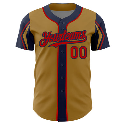 Custom Old Gold Red-Navy 3 Colors Arm Shapes Authentic Baseball Jersey