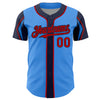 Custom Electric Blue Red-Navy 3 Colors Arm Shapes Authentic Baseball Jersey