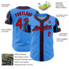 Custom Electric Blue Red-Navy 3 Colors Arm Shapes Authentic Baseball Jersey