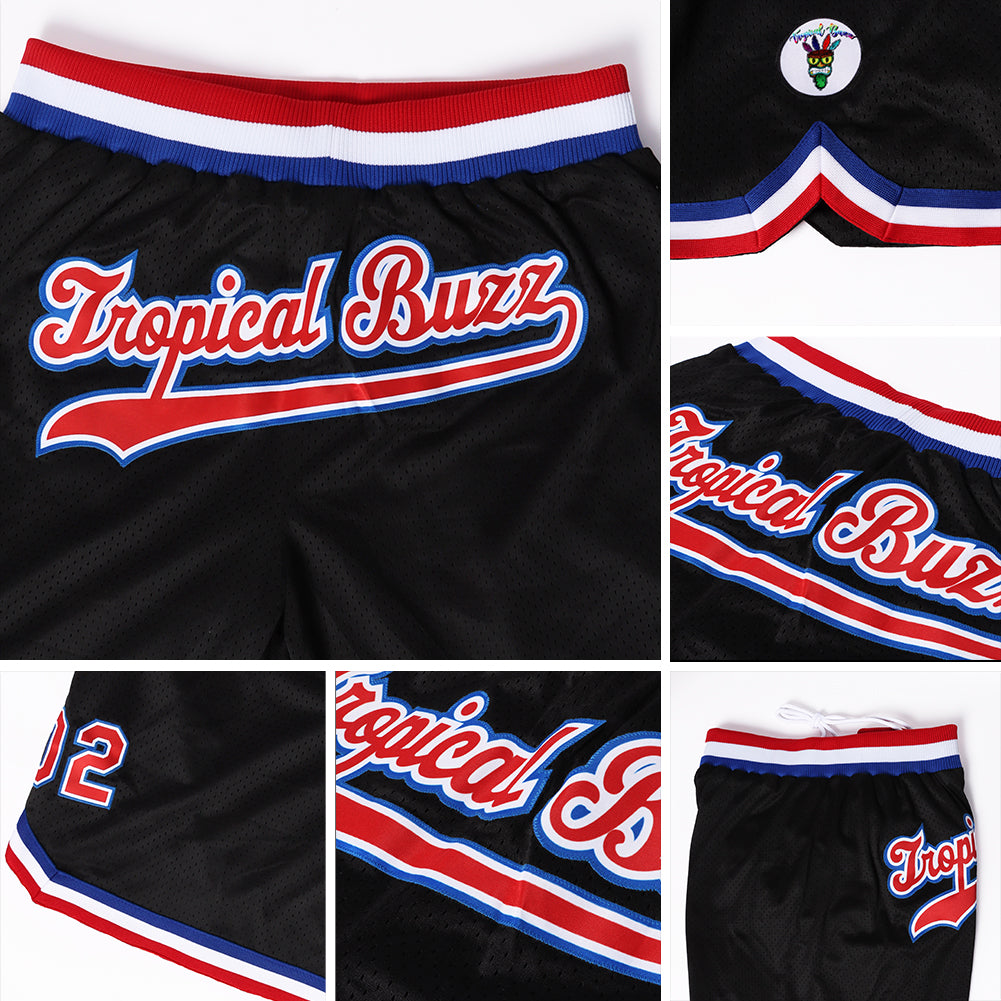 Custom Black Red-Royal Authentic Throwback Basketball Shorts