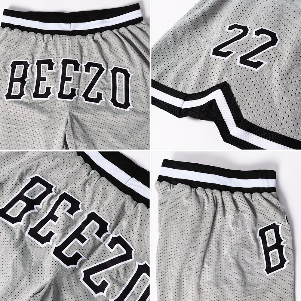 Custom Gray Black-White Authentic Throwback Basketball Shorts