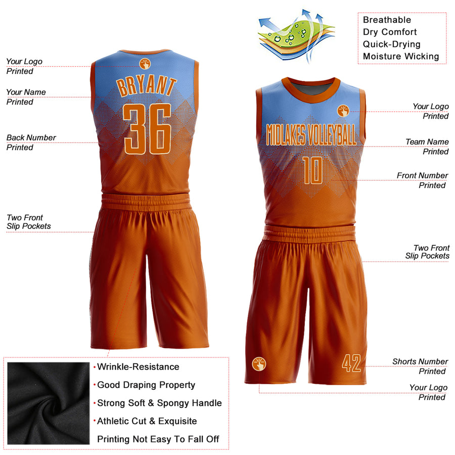 Custom Light Blue Texas Orange-Cream Round Neck Sublimation Basketball Suit Jersey