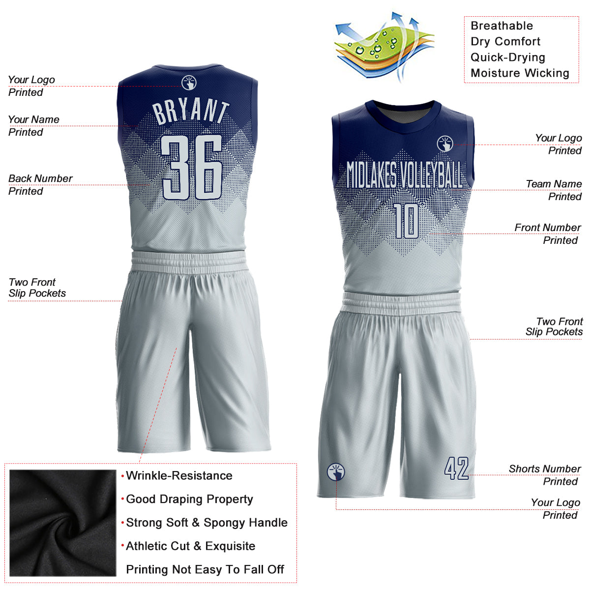 Custom Blue Black-White Round Neck Sublimation Basketball Suit Jersey