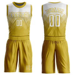 Custom Gold Black-White Round Neck Sublimation Basketball Suit Jersey