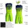 Custom Neon Green Navy Round Neck Sublimation Basketball Suit Jersey