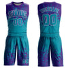 Custom Teal Purple-White Round Neck Sublimation Basketball Suit Jersey