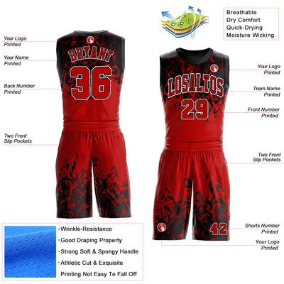 Custom Red Black-White Round Neck Sublimation Basketball Suit Jersey