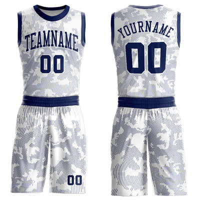 Custom White Navy Round Neck Sublimation Basketball Suit Jersey