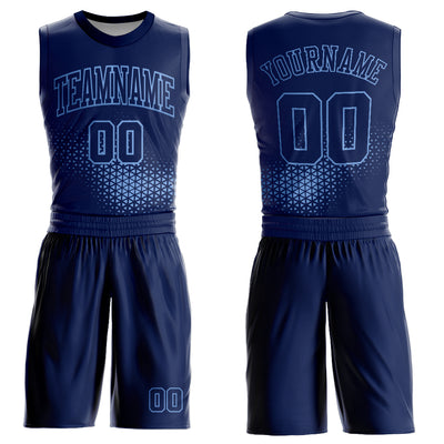 Custom Navy Light Blue Round Neck Sublimation Basketball Suit Jersey