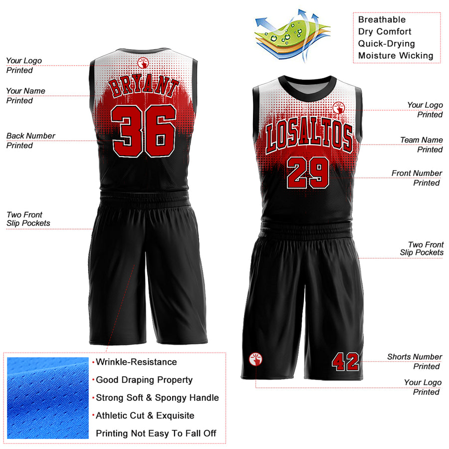 Custom Black Red-White Round Neck Sublimation Basketball Suit Jersey