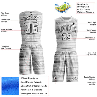 Custom Gray White-Black Round Neck Sublimation Basketball Suit Jersey