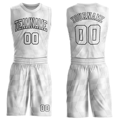 Custom Gray White-Black Round Neck Sublimation Basketball Suit Jersey