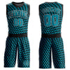 Custom Teal Black-White Triangle Shapes Round Neck Sublimation Basketball Suit Jersey