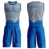 Custom Gray Blue Color Splash Round Neck Sublimation Basketball Suit Jersey