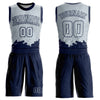 Custom Silver Navy Color Splash Round Neck Sublimation Basketball Suit Jersey