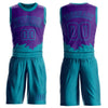 Custom Purple Teal Color Splash Round Neck Sublimation Basketball Suit Jersey