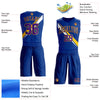 Custom Royal Purple-Yellow Diagonal Lines Round Neck Sublimation Basketball Suit Jersey