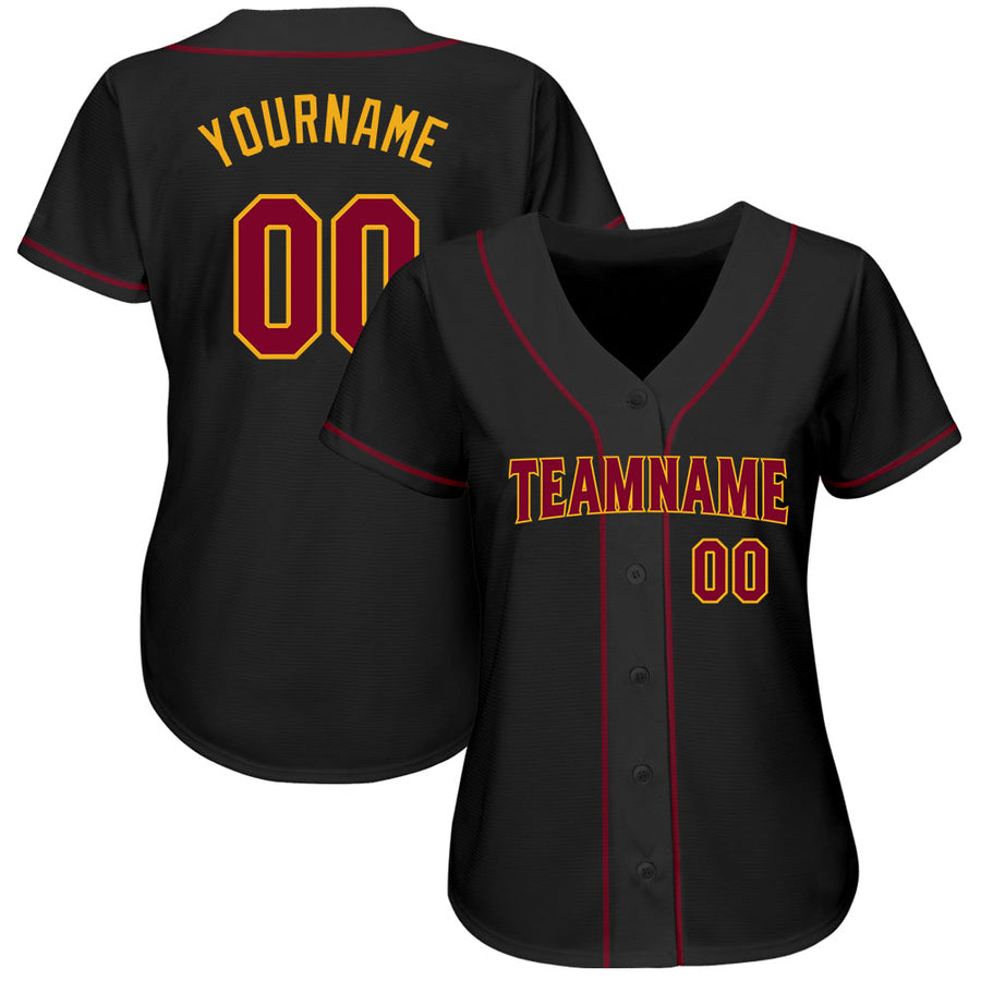 Custom Black Crimson-Gold Authentic Baseball Jersey