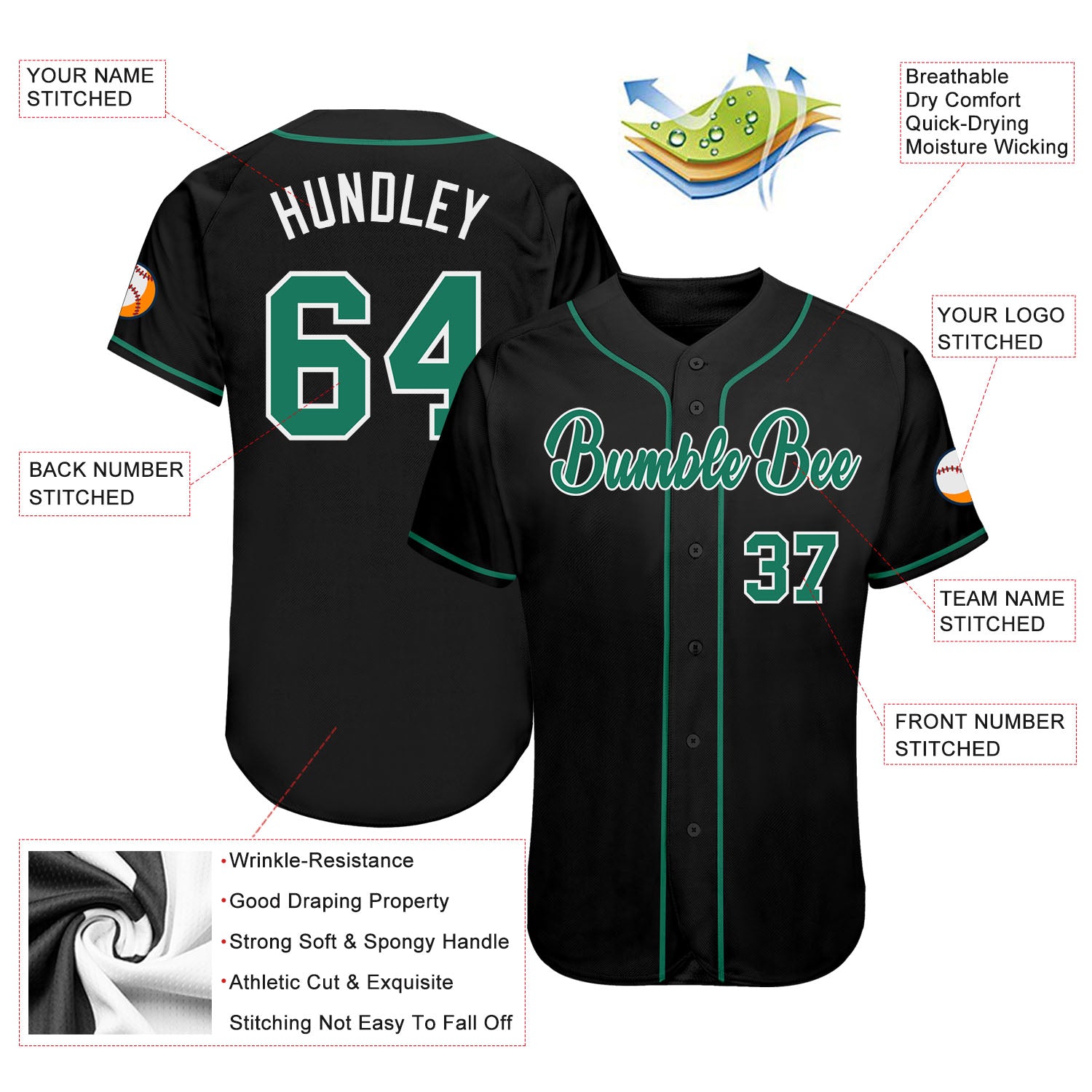 Custom Black Kelly Green-White Authentic Baseball Jersey