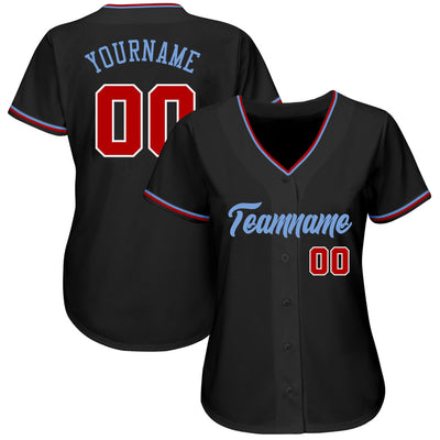 Custom Black Red-Light Blue Authentic Baseball Jersey