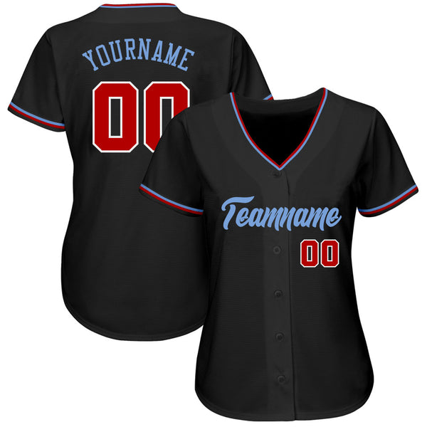 Custom Light Blue Black-Red Authentic Baseball Jersey Discount