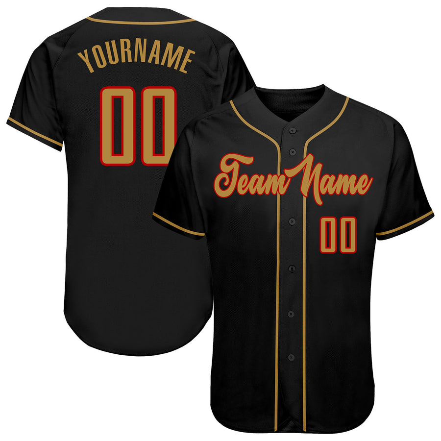 Custom Team Old Gold Baseball Authentic Black Jersey Black