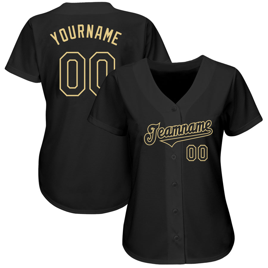 Custom Black Black-Vegas Gold Authentic Baseball Jersey