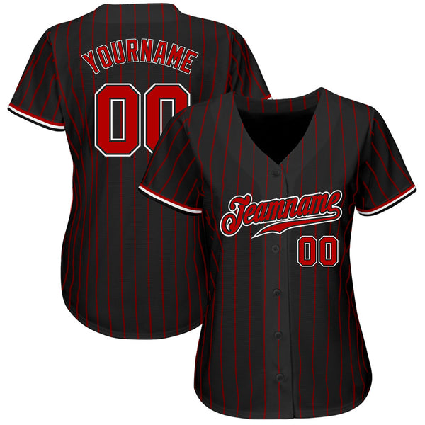 Custom White Black Pinstripe Red-Black Authentic American Flag Fashion Baseball Jersey Youth Size:S
