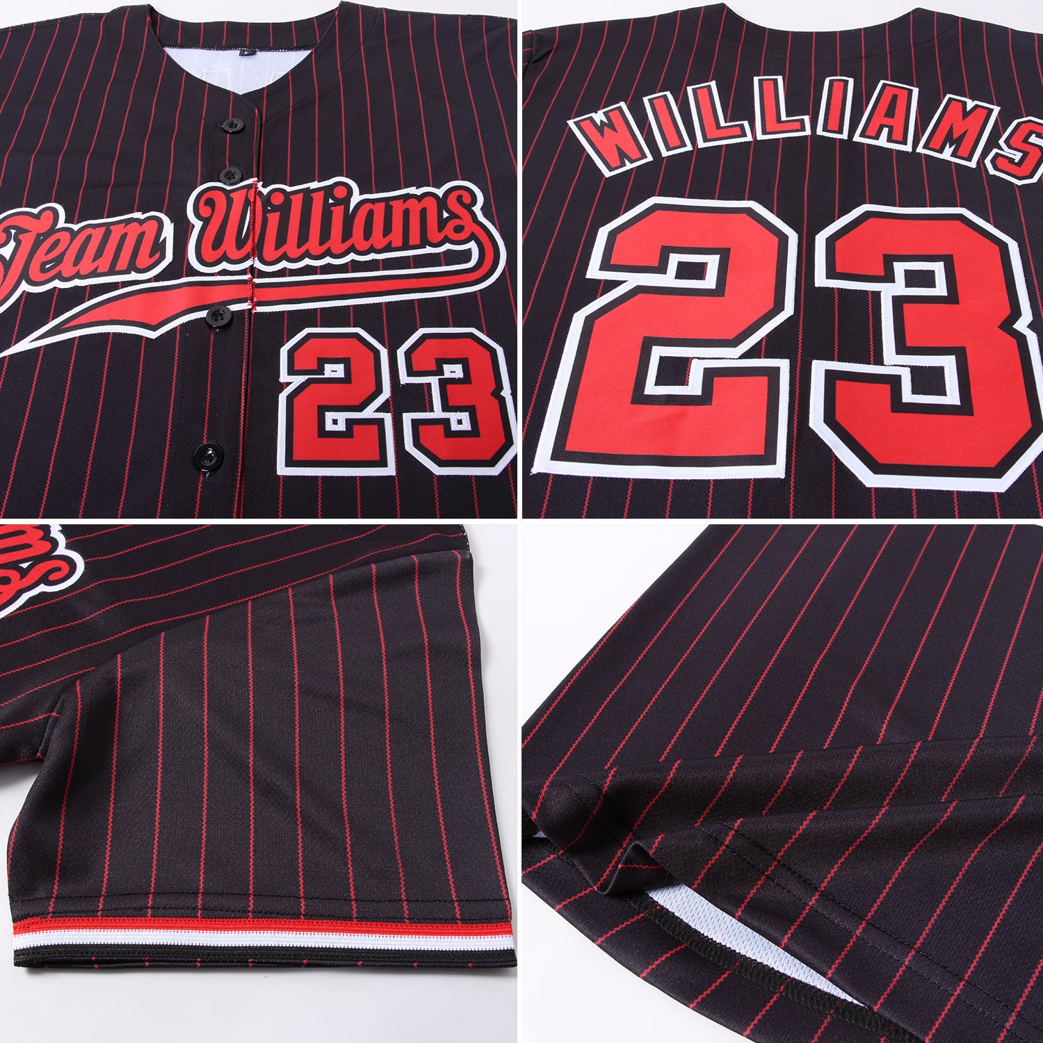 Custom Baseball Jersey White Black Pinstripe Red Authentic Youth Size:M