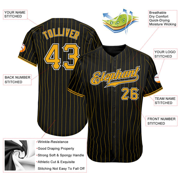 Custom Baseball Jersey Black Gold Pinstripe Gold-White Authentic Men's Size:L