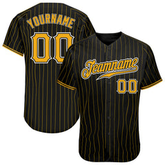 Custom Black Gold Pinstripe Black-Gold Authentic Baseball Jersey