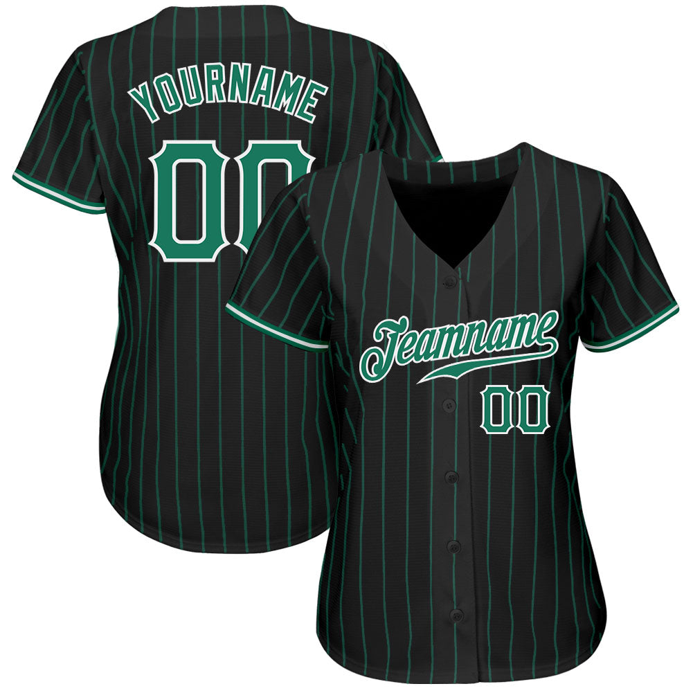 Custom Black Kelly Green Pinstripe Kelly Green-White Authentic Baseball Jersey