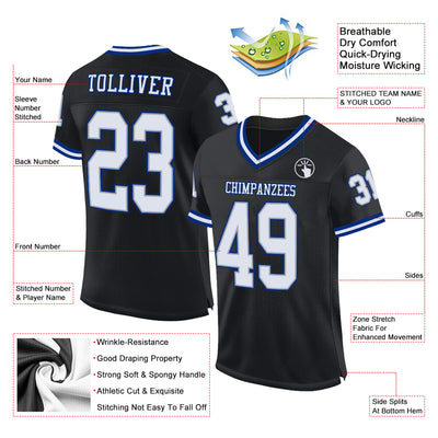 Custom Black White-Royal Mesh Authentic Throwback Football Jersey