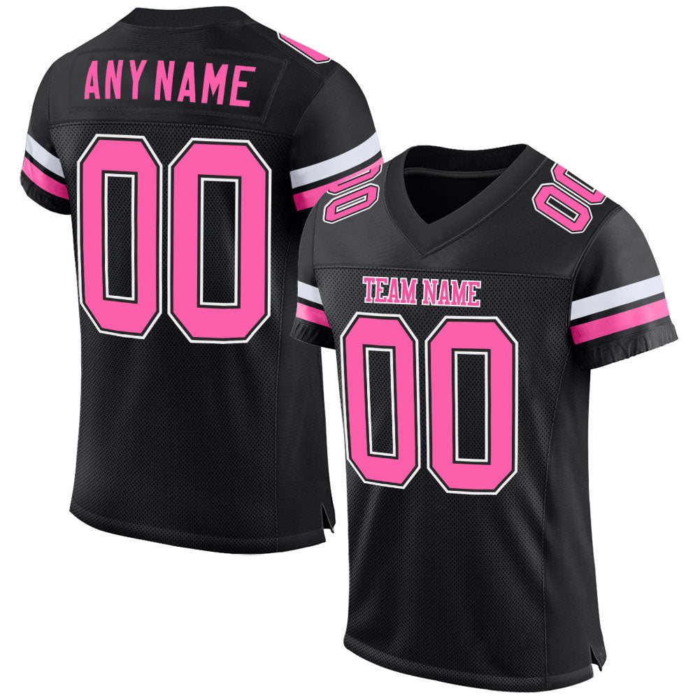 Custom Black Pink-White Authentic Football Jersey Preschool Size:L