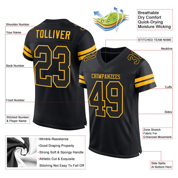 Custom White Black-Gold Mesh Authentic Football Jersey