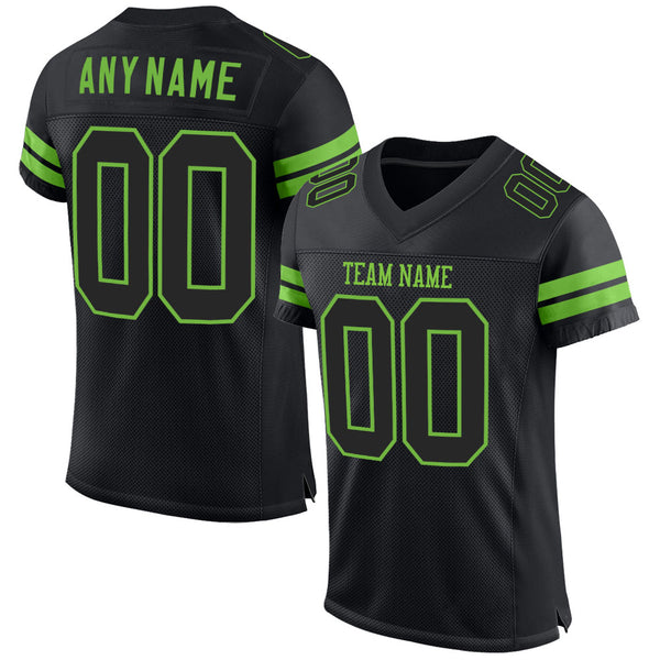 FANSIDEA Custom Black Black-Neon Green Authentic Football Jersey Women's Size:XL