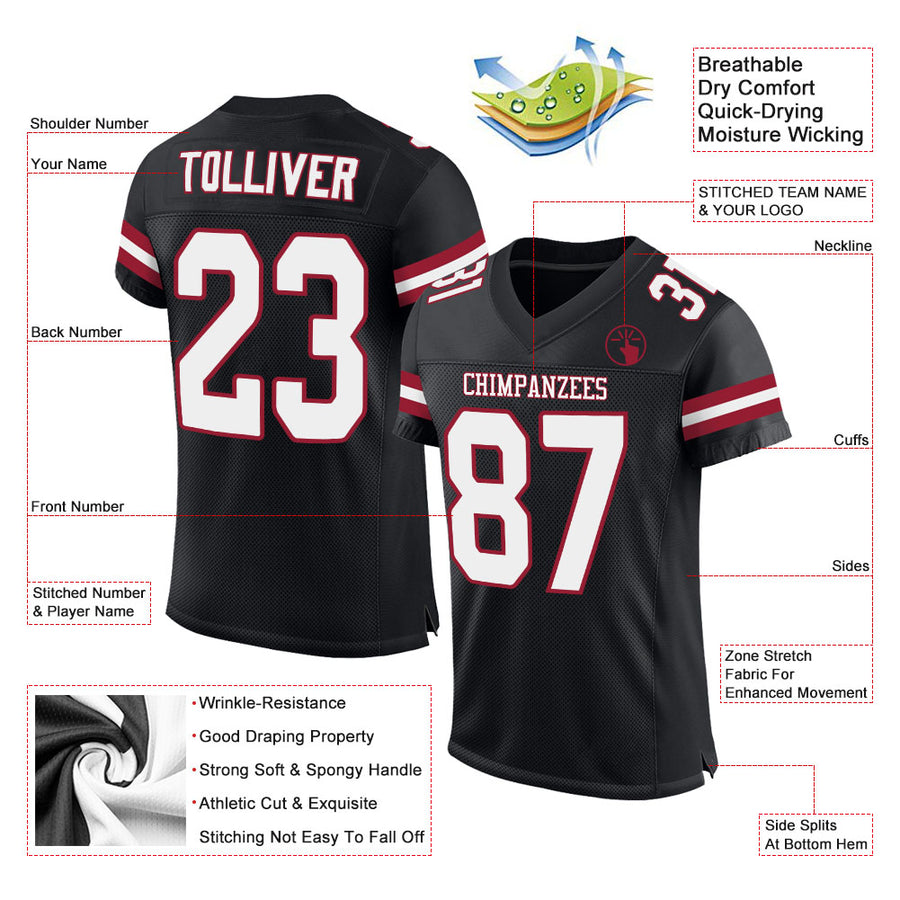 Custom Black White-Cardinal Mesh Authentic Football Jersey