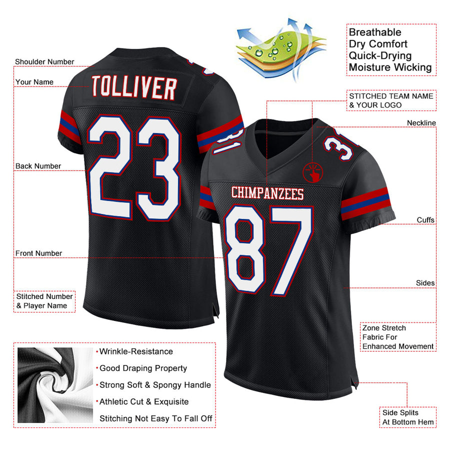 Custom Black White-Red Mesh Authentic Football Jersey