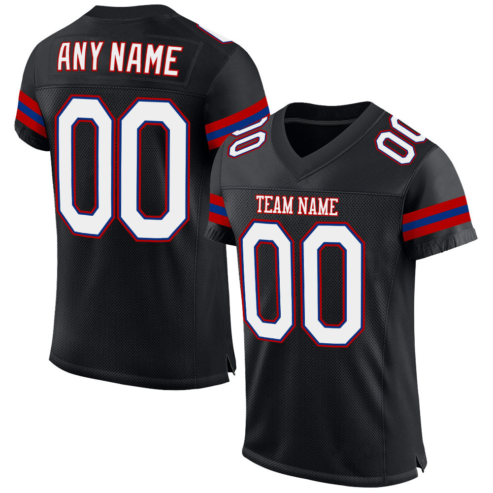 Custom Black White-Red Mesh Authentic Football Jersey