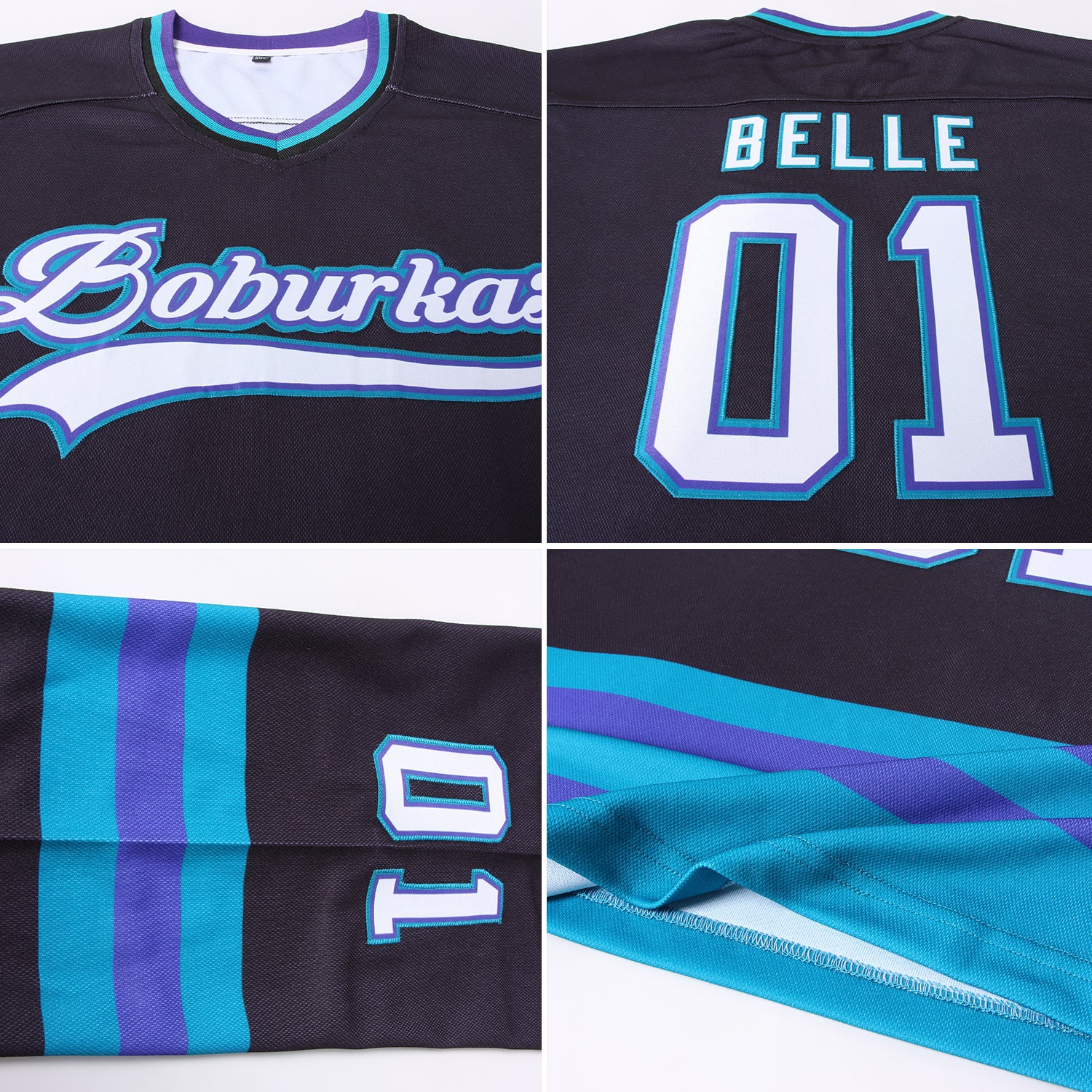 Custom Teal Hockey Jersey Black-White - FansIdea