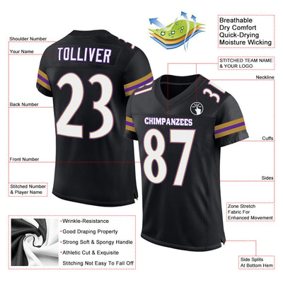 Custom Black White-Purple Mesh Authentic Football Jersey