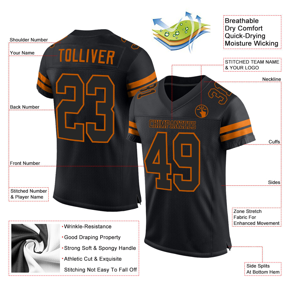 Custom Orange Black-White Mesh Authentic Football Jersey