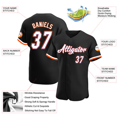 Custom Black White-Orange Authentic Baseball Jersey