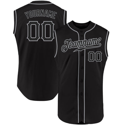 Custom Black Black-Gray Authentic Sleeveless Baseball Jersey